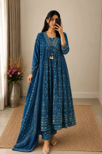 Rani Pink Cotton Anarkali Salwar set